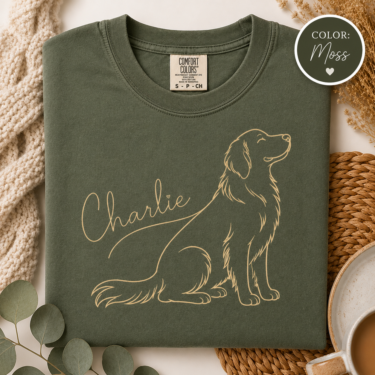 Custom dog mom t-shirt with minimalist line drawing