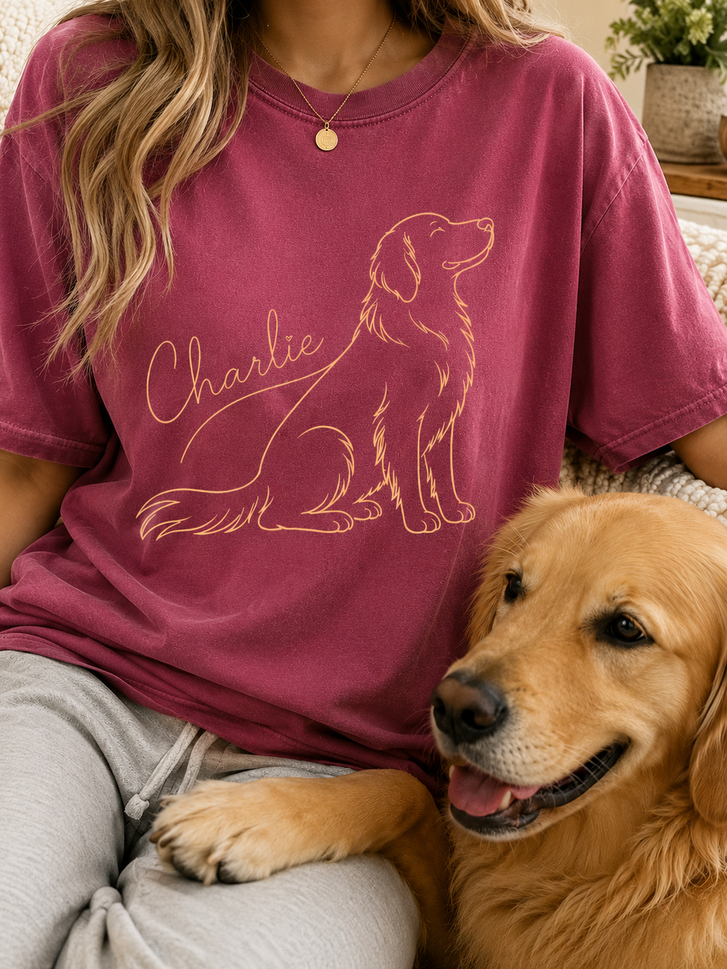 Custom dog mom t-shirt with minimalist line drawing