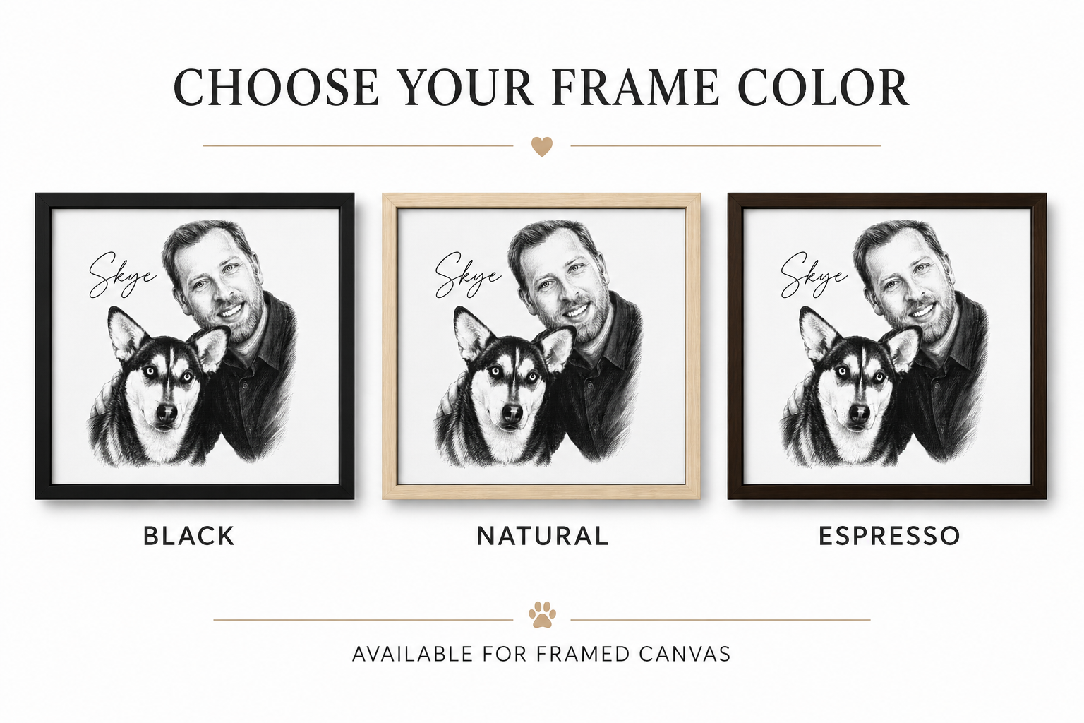 Close-up of a custom black-and-white pet and owner portrait