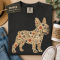 Floral French Bulldog design on a soft Comfort Colors t-shirt