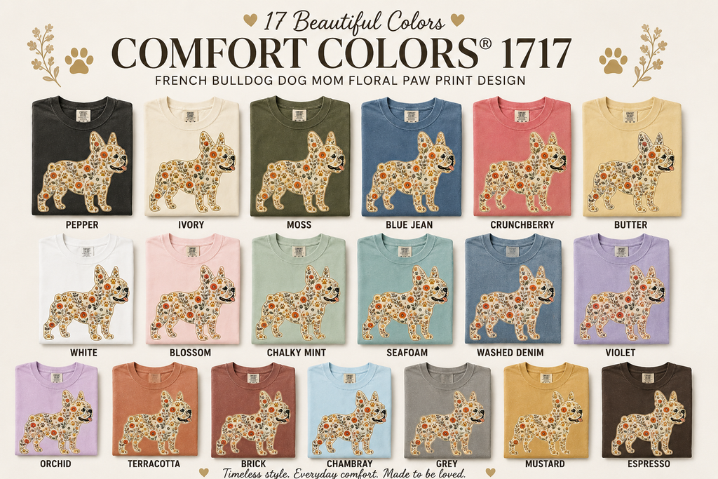 Floral Frenchie Comfort Colors shirt, relaxed unisex fit