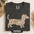Floral Dachshund design on a soft Comfort Colors t-shirt