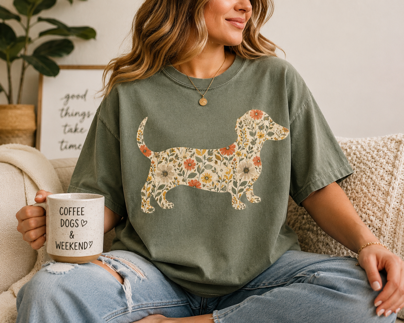 Comfort Colors floral Dachshund t-shirt, made to order