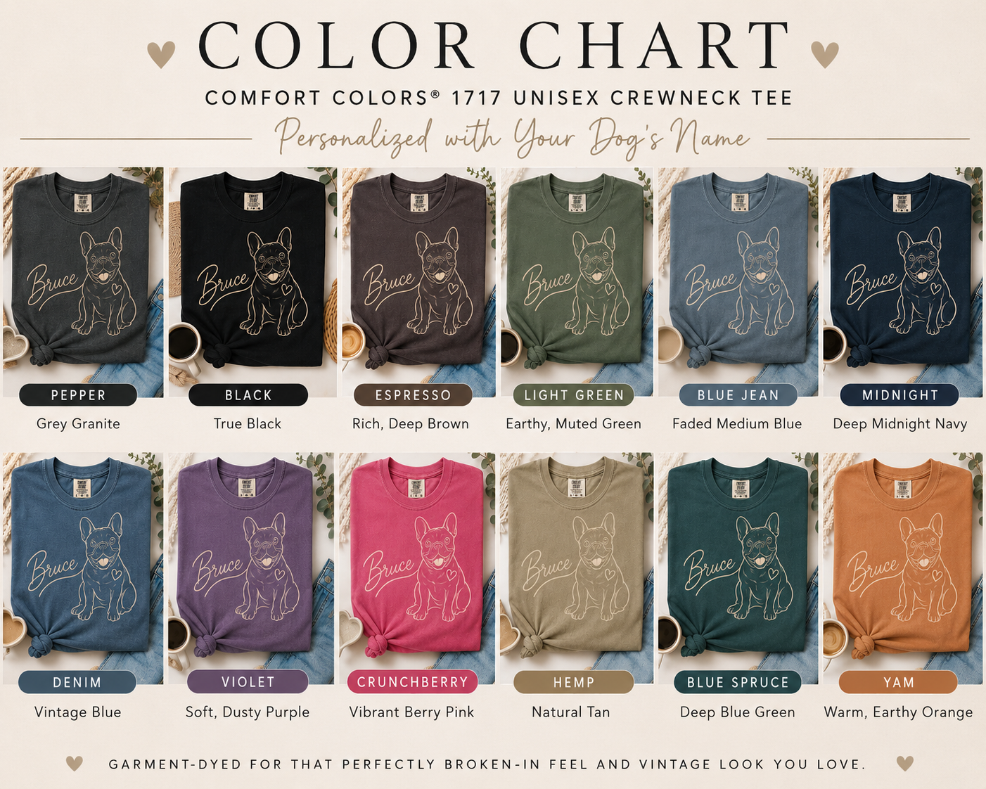 Custom French Bulldog name shirt, relaxed unisex fit