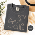 Personalized Chihuahua shirt with a custom dog name in minimalist line art