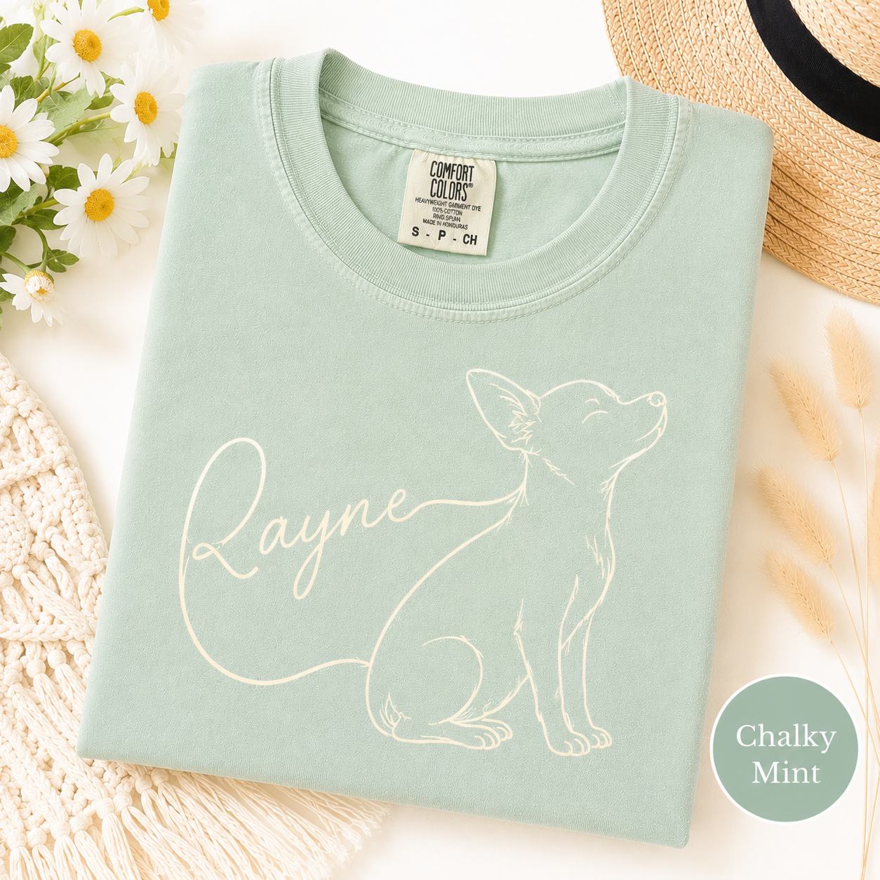 Custom Chihuahua name tee on a soft Comfort Colors shirt