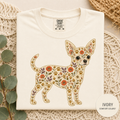 Floral Chihuahua graphic on a soft Comfort Colors t-shirt