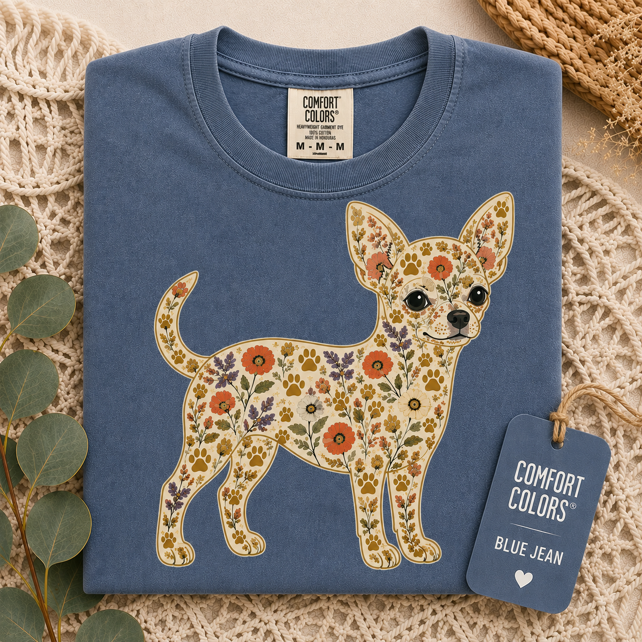 Vintage-style floral Chihuahua dog lover t-shirt