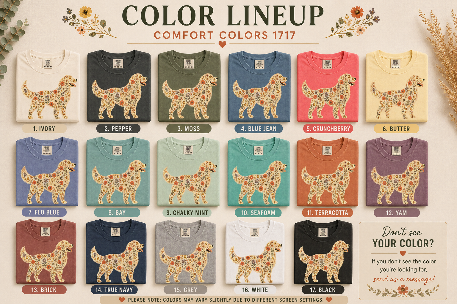 Floral Golden Retriever tee in a soft garment-dyed color