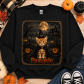Custom Halloween pet sweatshirt — dog dressed as a witch in a spooky vintage scene on a Gildan crewneck, personalized from your photo